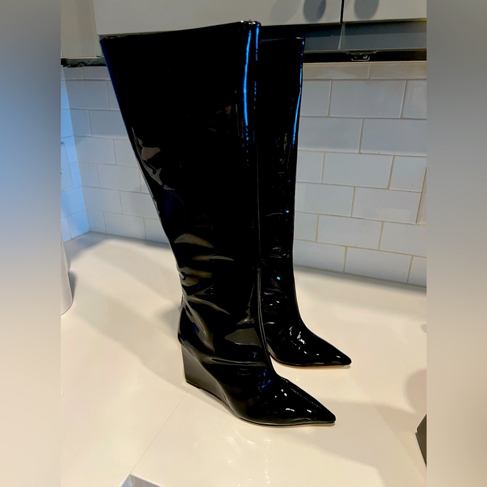 Schutz Asya Patent Leather Wedge Boots